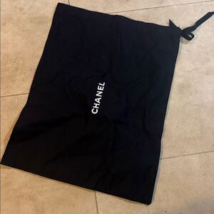 CHANEL Black Fabric Bag with White Logo Vertical Drawstring Bag - NEW